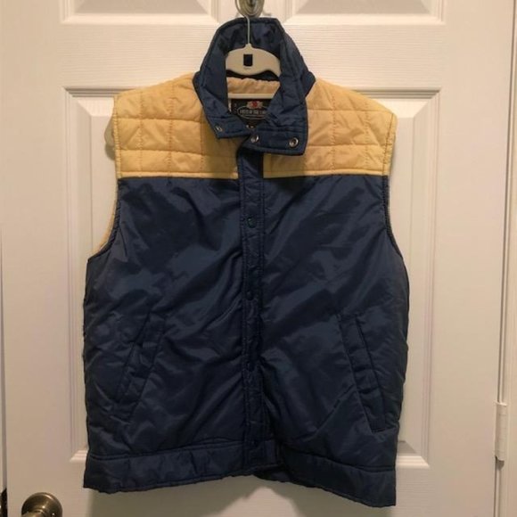 Men's Vintage FRUIT OF THE LOOM  Puffer Vest  Blue/Yellow Sz. Medium - Picture 1 of 4